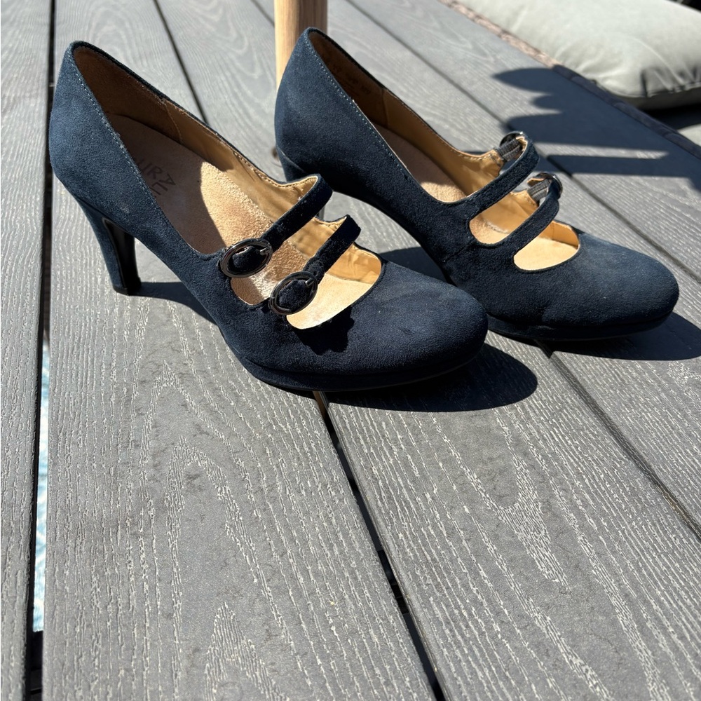 Naturalizer Dark Blue Suede Heels with Double Straps